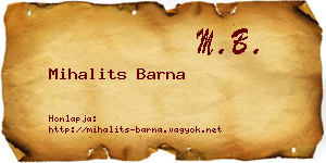 Mihalits Barna névjegykártya